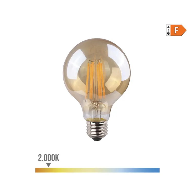 A Buen Precio BOMBILLA DE GLOBO CON FILAMENTO DE LED. CRISTAL VINTAGE E27 8W 720lm 2000K LUZ CALIDA Ø8x12cm EDM