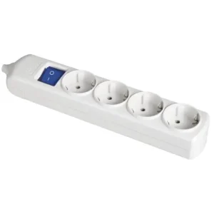 Económico BASE 4 TOMAS BIPOLAR 16A 250V BLANCO CON OBTURADOR+INTERRUPTOR