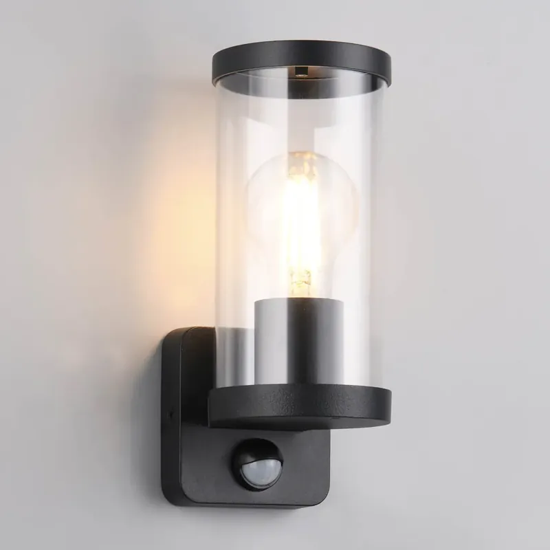 APLIQUE EXTERIOR E27 C/SENSOR ALUMINIO NEGRO IP44 DANDELION Stock Limitado