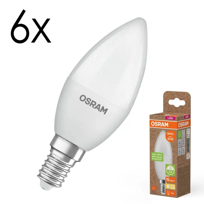 Lámparas Osram E14 7.5 Watt blanco cálido 806 Lumen Certificado
