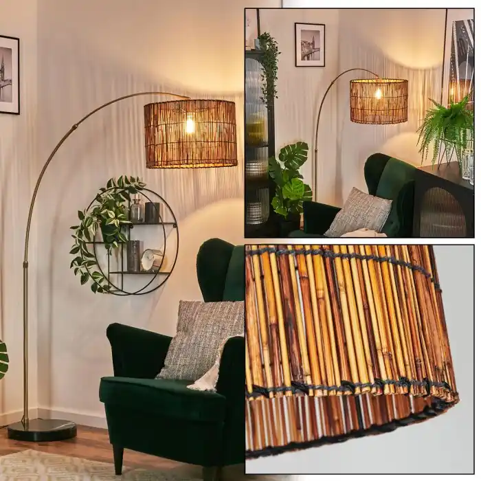 Última Versión Cando Lámpara de pie, Lámparas de pie tipo arco Latón, Negro, 1 luz