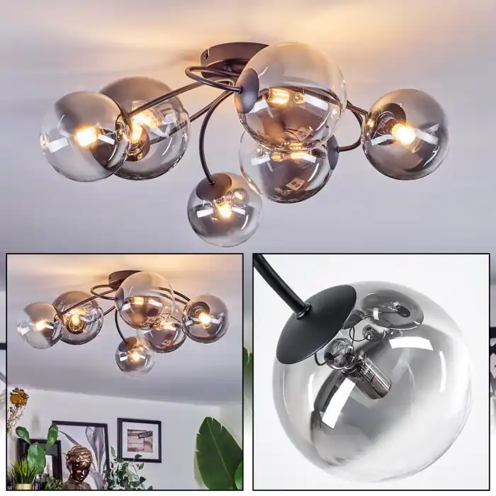 A Buen Precio Chehalis Plafones, Luminarias esféricas Transparente, Ahumado, 6 luces