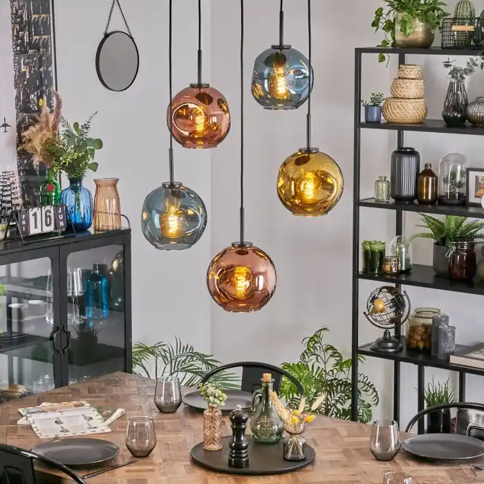 Popular Ripoll Lámparas suspendidas, Luminarias esféricas, Lámparas colgantes Azul, dorado, Color cobre, 5 luces