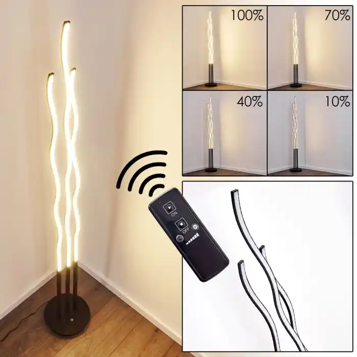 Mapleton Lámpara de Pie LED Negro, 3 luces, Mando a distancia Favorito De Clientes