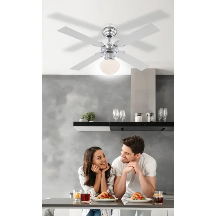 A Buen Precio Globo CHAMPION Ventilador Cromo, Color acero inoxidable, Blanca, 1 luz