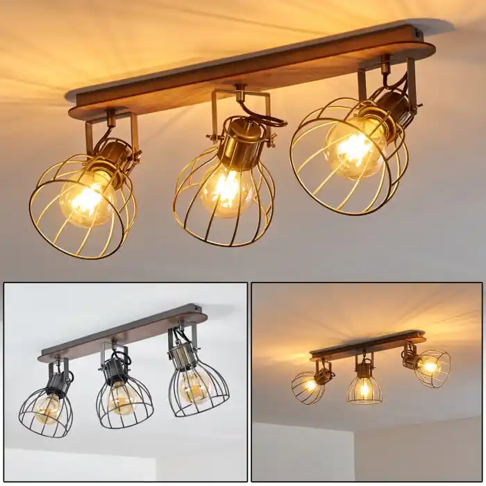 Más Vendido Bitterroot Lámpara de Techo Gris, Madera oscura, 3 luces