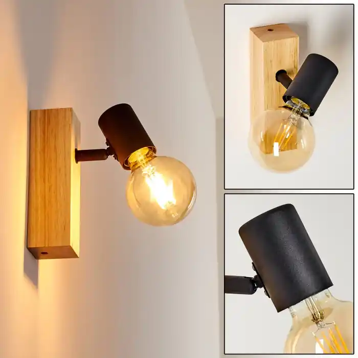 Barbengo Aplique Madera clara, Negro, 1 luz Devolución Gratuita