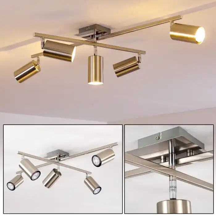 Zuoz Lámpara de Techo Cromo, Níquel-mate, 5 luces Precio Económico