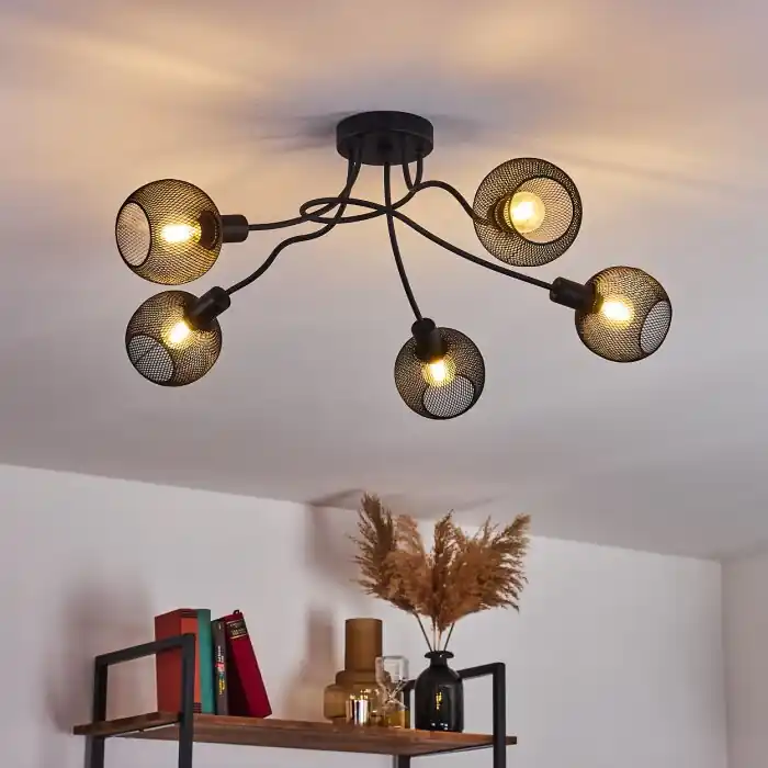 Directo De Fábrica Tambo Lámpara de Techo Negro, 5 luces