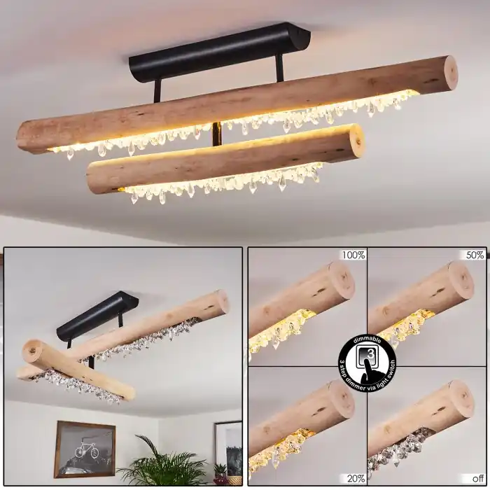 Más Vendido Rodeche Lámpara de Techo LED Madera clara, Negro, 1 luz