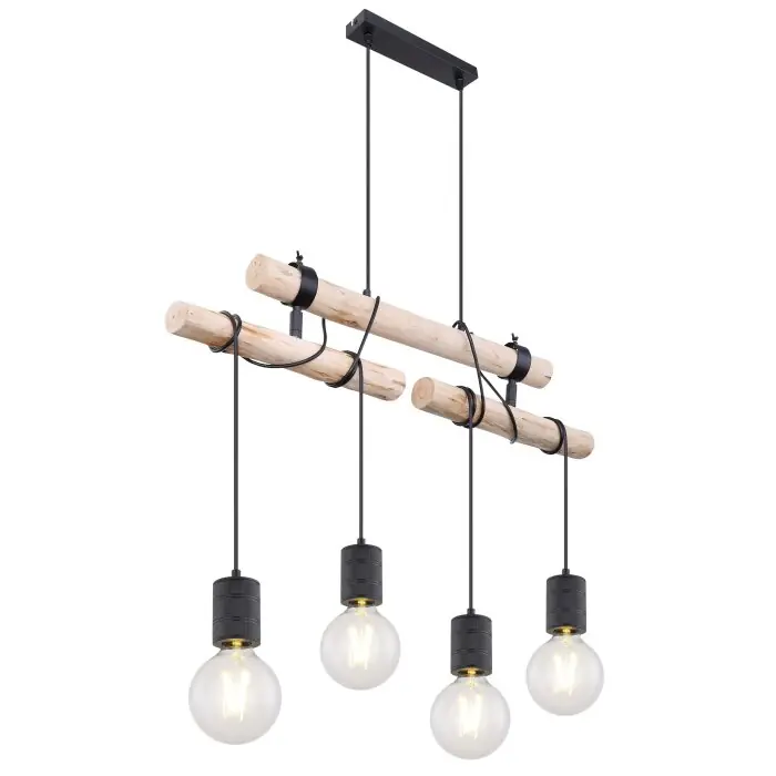 Novedad Globo HERMINE Lámpara Colgante Negro, 4 luces