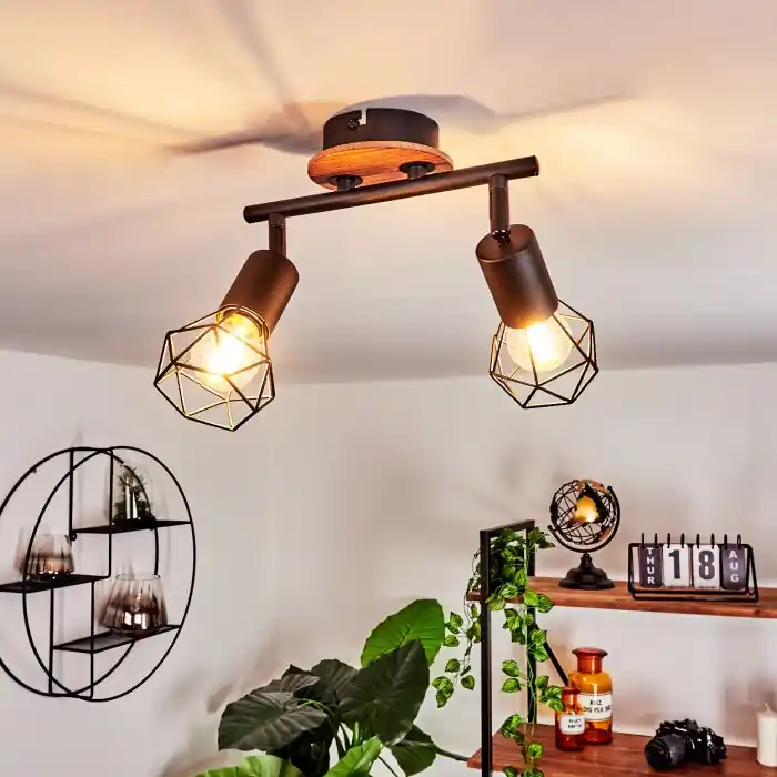 Borio Lámpara de Techo Marrón, Negro, 2 luces Pago Seguro