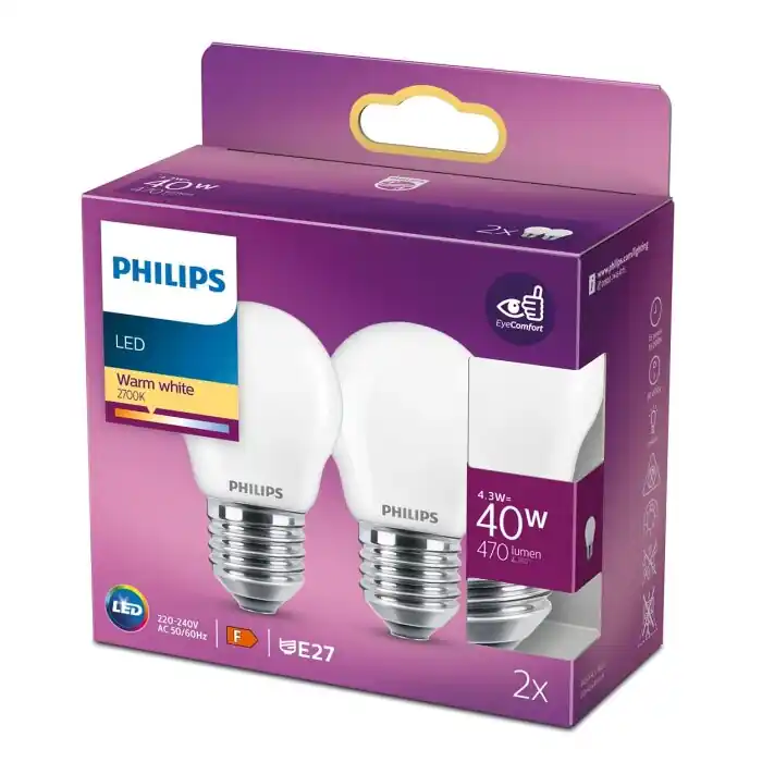Económico Philips LED E27 4,3 Watt 2700 Kelvin 470 Lumen
