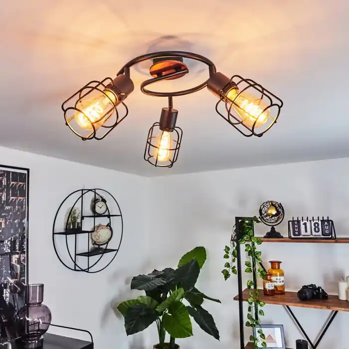Loedingen Lámpara de Techo Madera oscura, Negro, 3 luces Oferta De Temporada