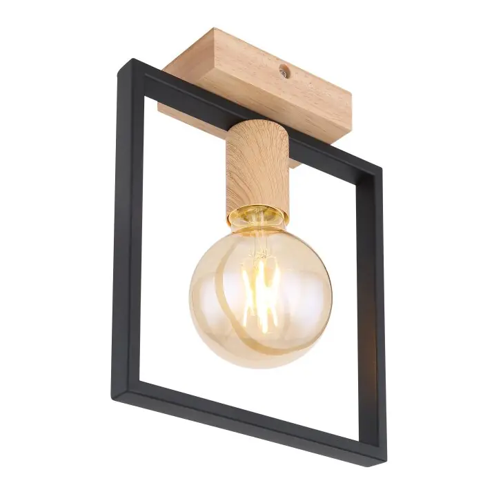 Envío Exprés Globo DANIEL Lámpara de Techo Madera clara, Negro, 1 luz