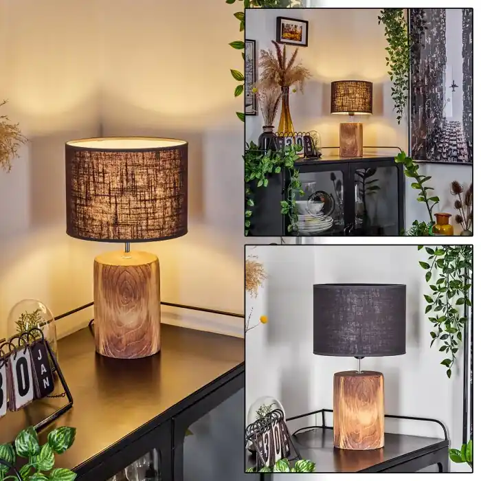 A Buen Precio Korhola Lámpara de mesa Marrón, Cromo, Color madera, 1 luz