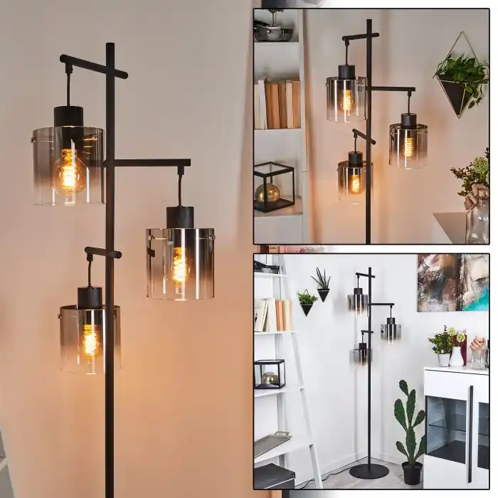 Precio Rebajado Gafa Lámpara de Pie Negro, 3 luces