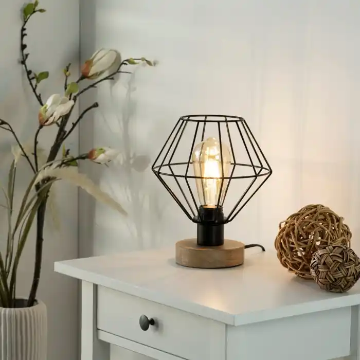 Barato Leuchten-Direkt KASKA Lámpara de mesa Madera oscura, Negro, 1 luz