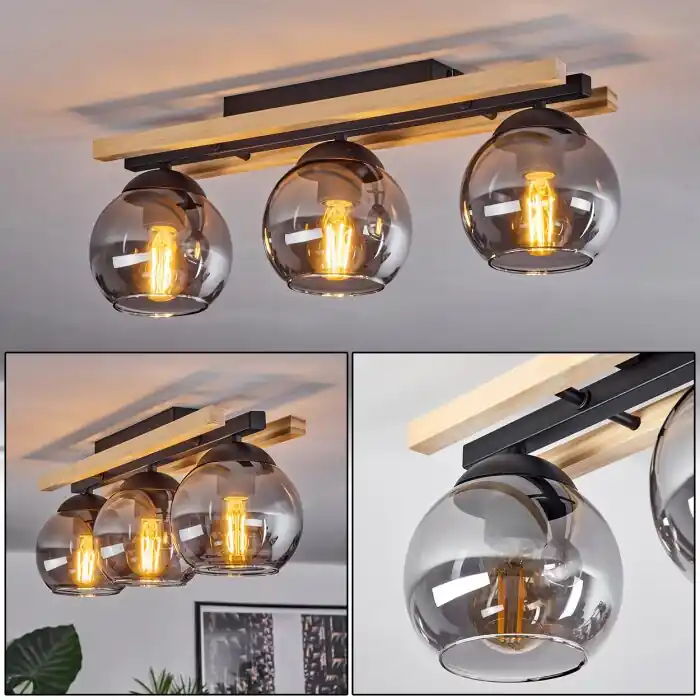Oferta Flash Podre Lámpara de Techo Madera clara, Negro, 3 luces