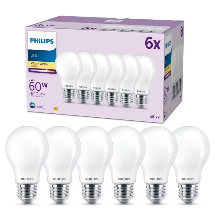 Barato Philips Classic Juego de 6 LED E27 7 watt 2700 Kelvin 806 lúmenes