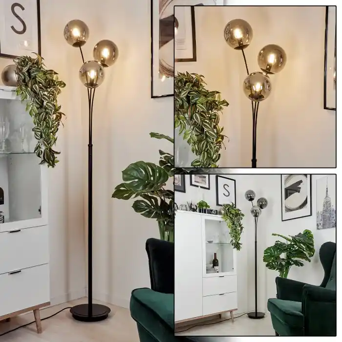 Rebajas Salamonde Lámpara de Pie Negro, 3 luces