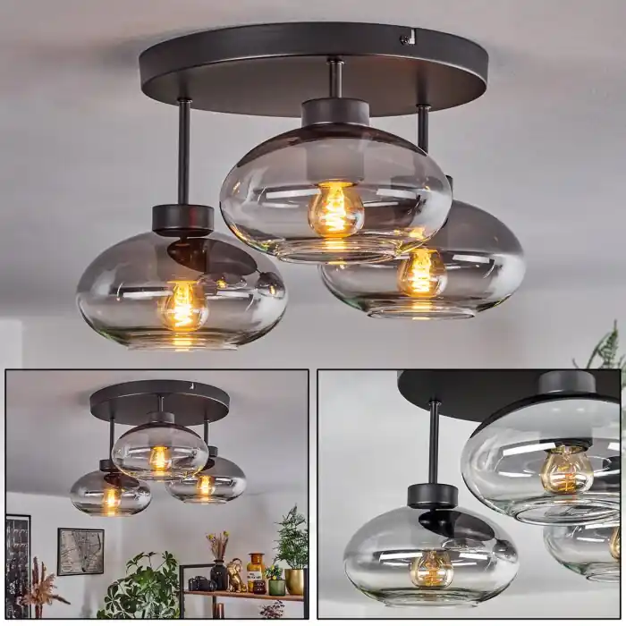 Haikala Lámpara de Techo Transparente, Ahumado, 3 luces Envío Exprés