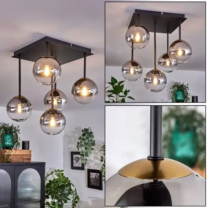 Súper Precio Chehalis Lámpara de Techo - Cristal dorado, Negro, 5 luces