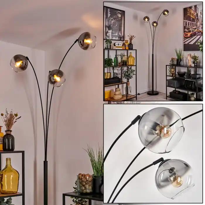 Koyoto Lámpara de pie Negro, 3 luces Certificado