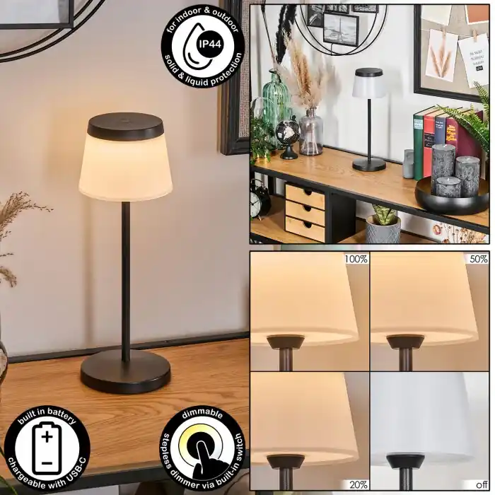 A Buen Precio Algeraz Lámpara de mesa de exterior, Lámparas de mesa LED Negro, 1 luz