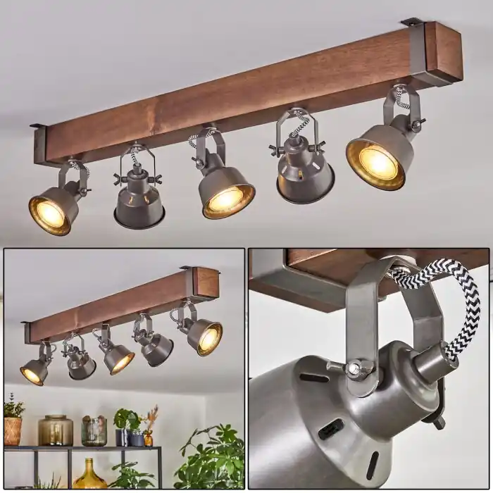 Pehefito Plafones, Spot techo marrón oscuro, Gris, 5 luces Popular