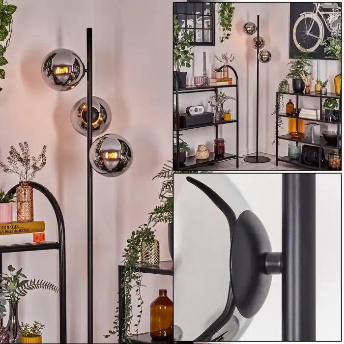 Gastor Lámpara de pie Cromo, Ahumado, 3 luces Disponible Ahora