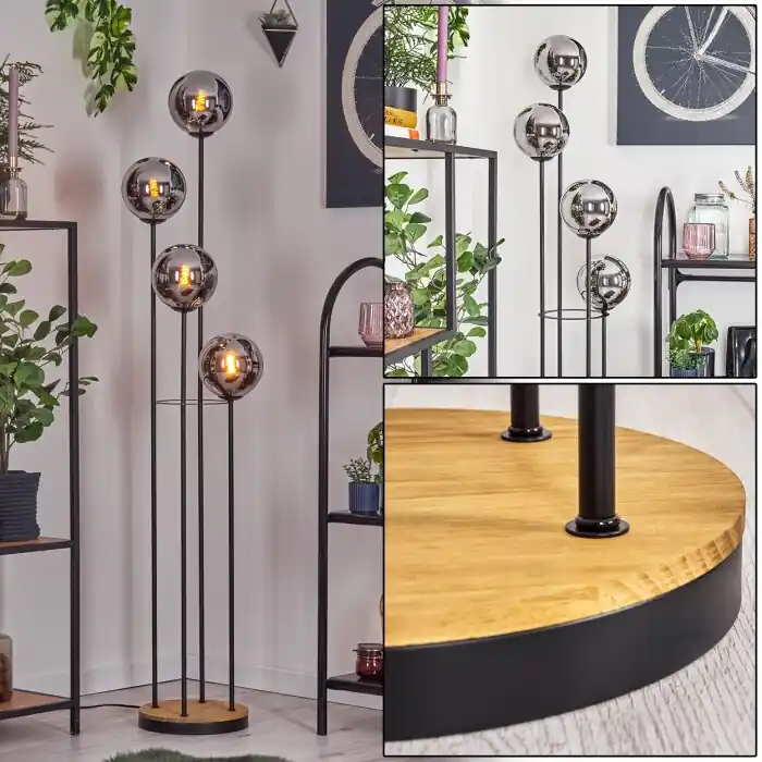 Precio Económico Gastor Lámpara de pie Madera oscura, Negro, 4 luces