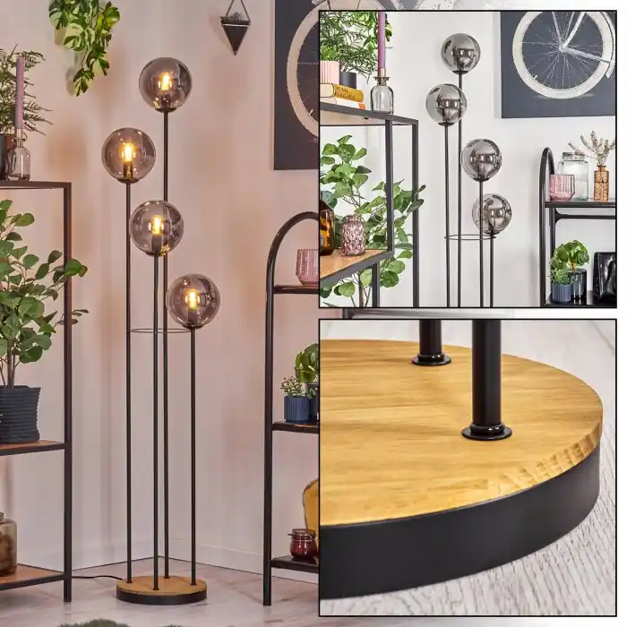 Súper Precio Gastor Lámpara de pie 30 cm Madera oscura, Negro, 4 luces