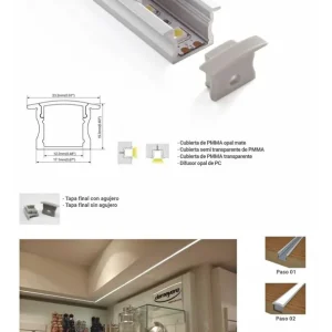 Devolución Gratuita Perfil de aluminio para tira LED empotrable 23x15mm (2 metros)