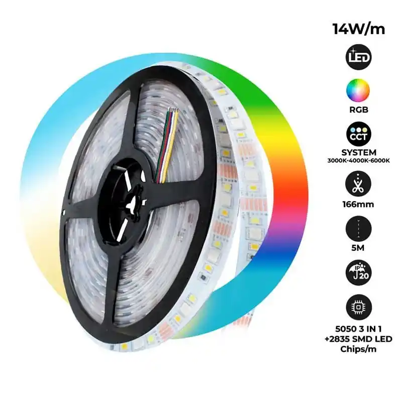 Tira LED RGB+CCT - 70W - 24V - IP20 - 5metros Precio De Fábrica