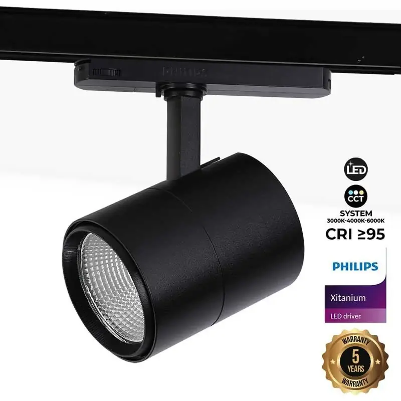 Pago Seguro Foco LED para carril trifásico CCT 42W - CRI 95 - Driver Philips Xitanium integrado Blanco