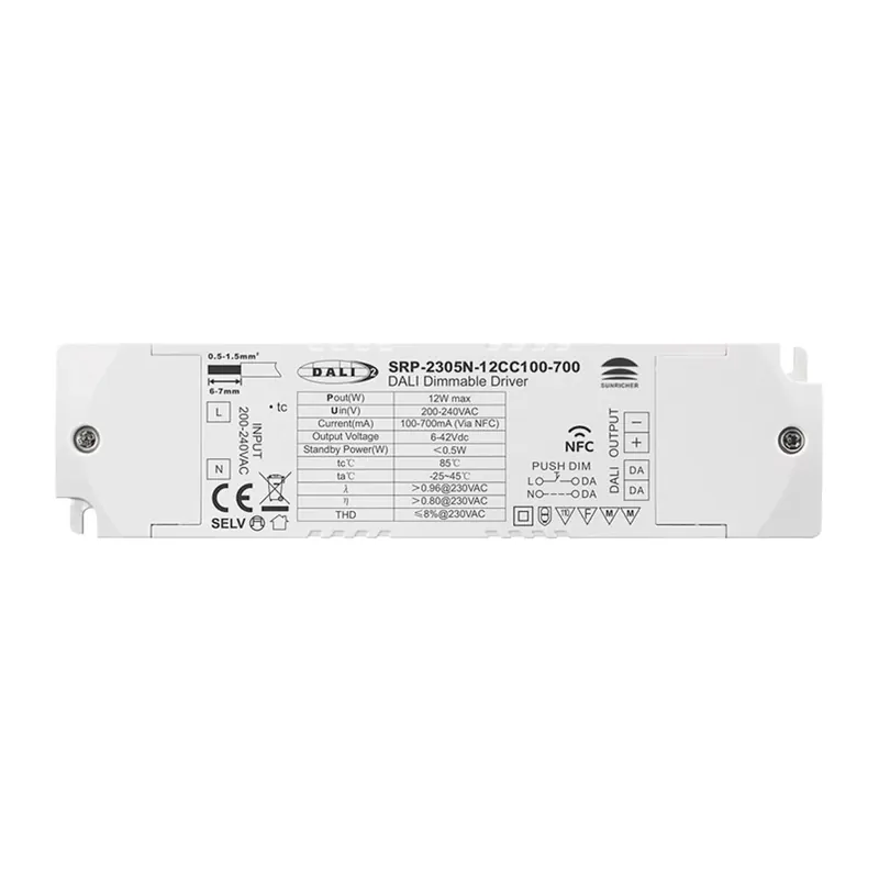 Popular Driver regulable DALI DT6 monocolor 220-240V - Salida 6-42V DC - 100-700mA - 12W