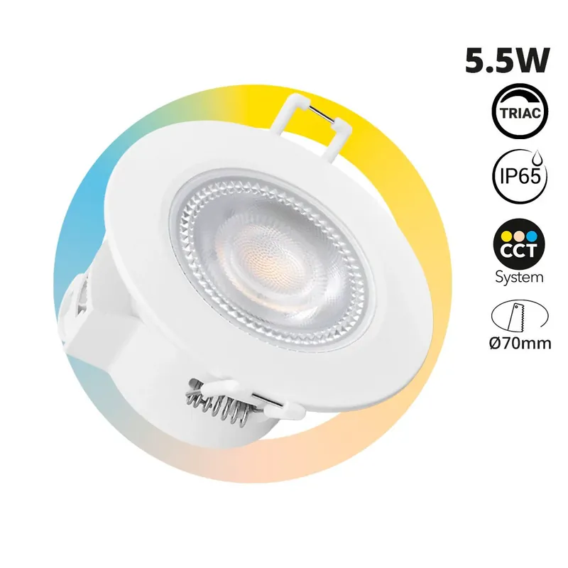 Downlight LED "Avalor" empotrable - TRIAC dimmable - 5.5W - CCT - Corte Ø 70mm - IP65 Gran Oferta