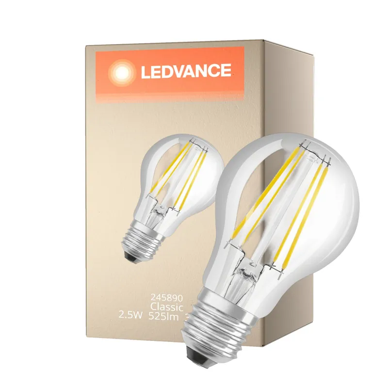 Promoción Exclusiva Ledvance Classic LED E27 Pera con Filamento Clara 2.5W 525lm - 830 Luz Cálida
