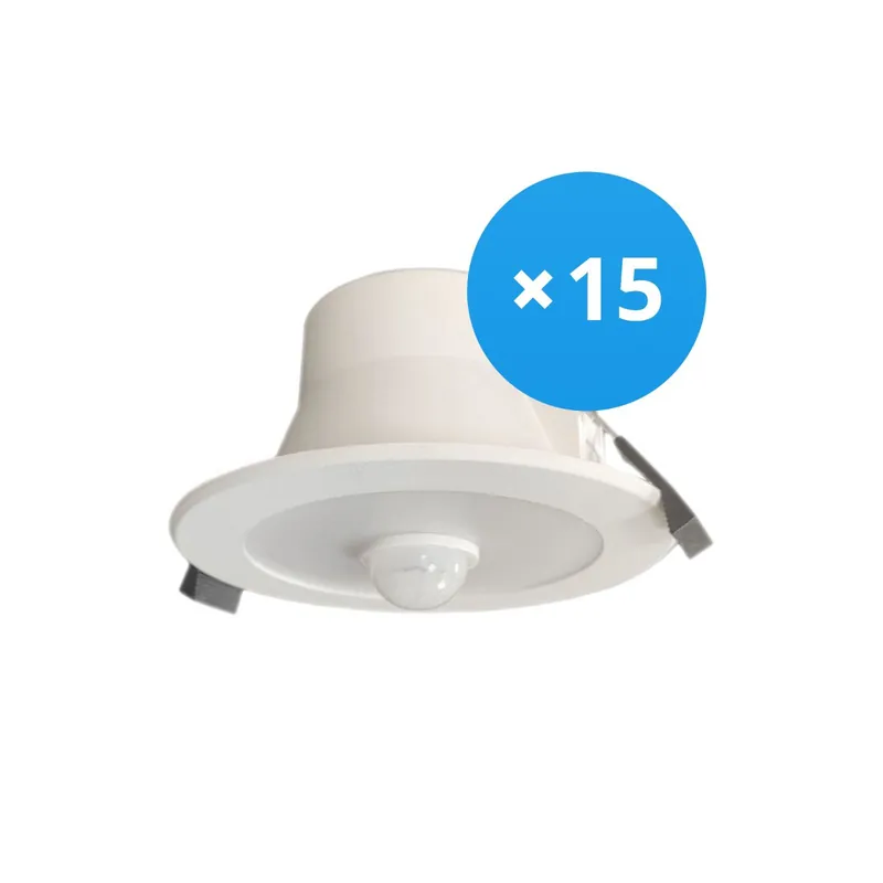 Multipack 15x Downlight LED 8W 690lm 90D - 830-840-865 CCT | Recorte 90mm - IP45 - UGR <16 - Sensor de movimiento y luz Venta Final