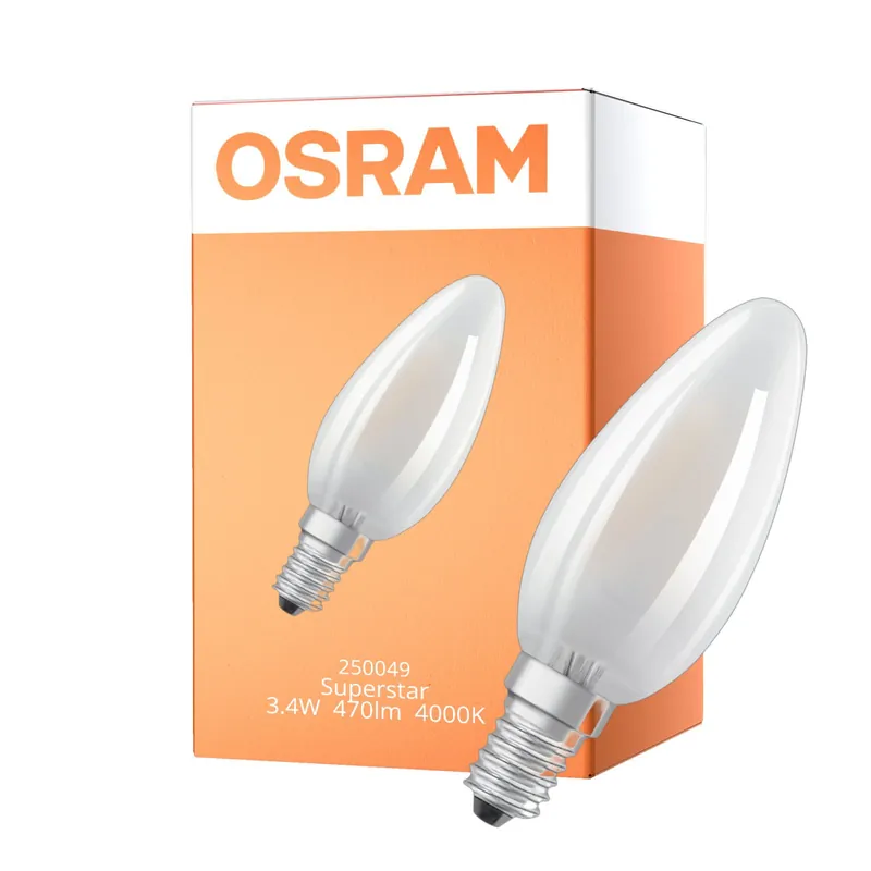 Alta Calidad Osram LED Superstar E14 Vela Con Filamento Mate 3.4W 470lm - 940 Blanco Frio | Mejor Reproducción De Color - Regulable - Reemplazo 40W