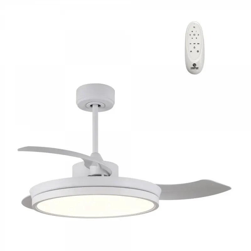 Bestseller Ventilador de techo Areca blanco LED 45w 3CCT acabado blanco estilo moderno aspas plegables motor DC 106cm Ø