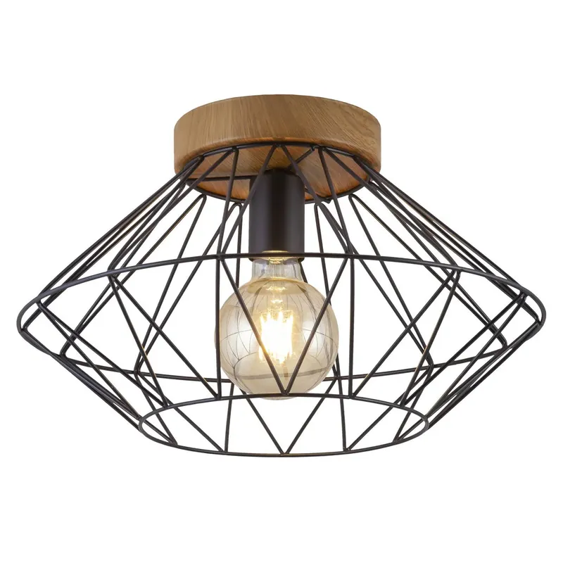 AJP Antibes Plafón negro y madera 1 x 60W E27 10831 Marca Reconocida