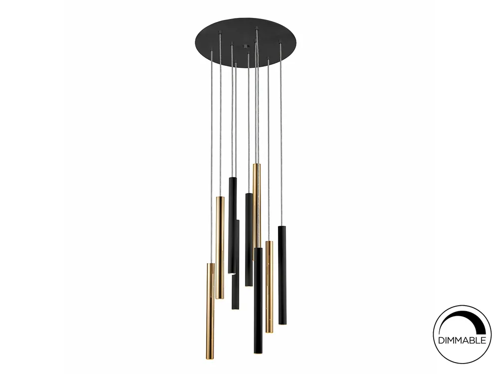 Certificado Lámpara de techo colgante Schuller Varas 9 luces oro brillo y negro 3000K Ø42cm