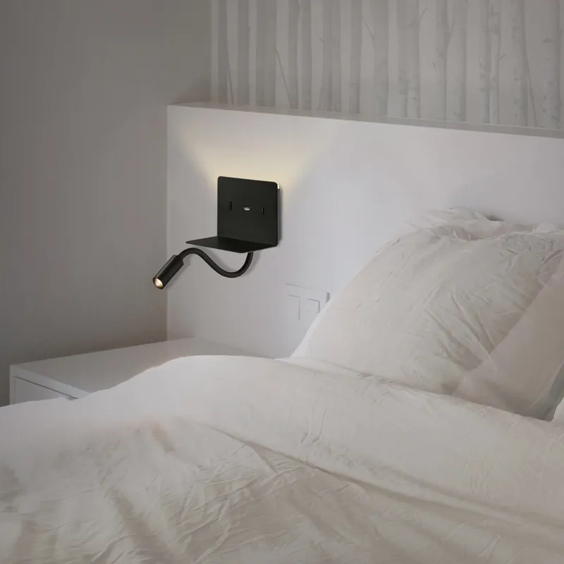 ACB Calma Aplique LED Negro 6W + 3W 3000K interruptores orientable USB C A3836001N Alta Calidad