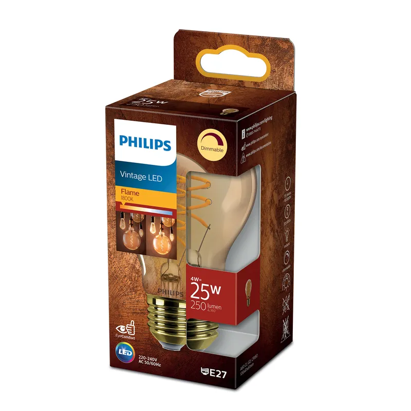 Bombilla de filamento Philips Classic regulable ámbar A60 25W E27 1800K 250lm Ordena Ya