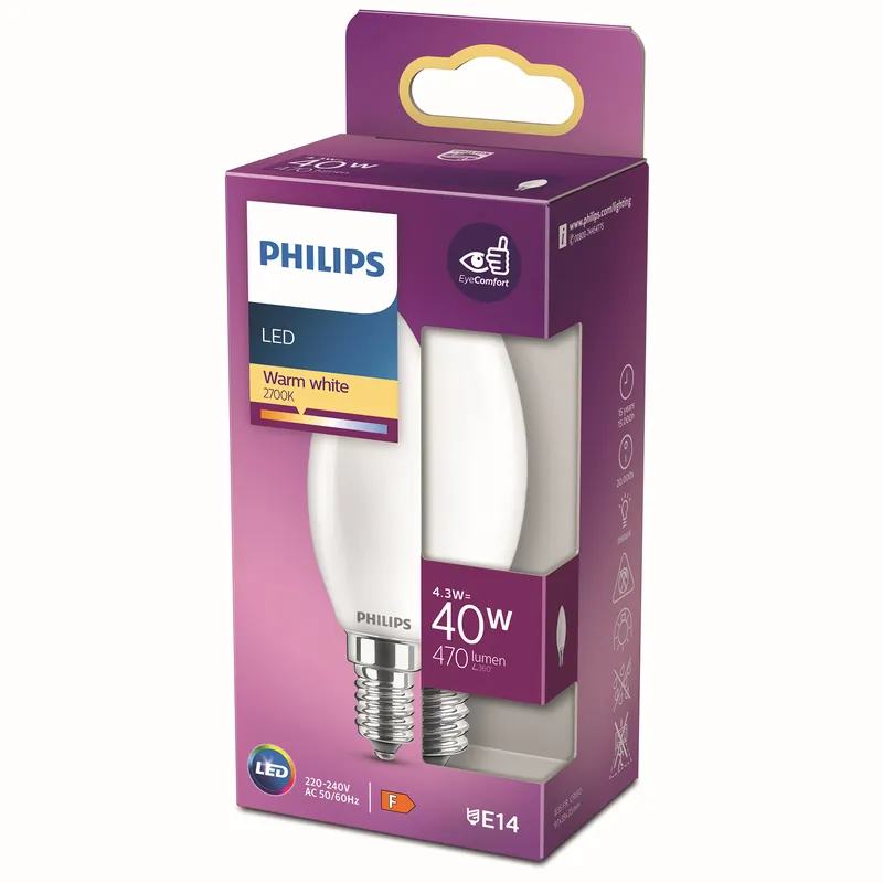 Bombilla de filamento Philips mate B35 40W E14 2700K 470lm Garantía De Devolución De Dinero
